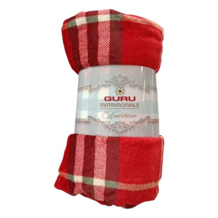 Plaid Pile Coral Quadri Rossi Matrimoniale
